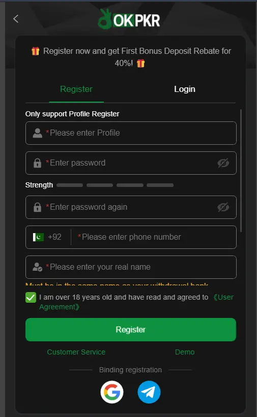 OKPKR Game Registration and Login